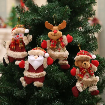 Украшения для Рождественской елки - Веселый Танцующий Старик, Снеговик, Олень, медведь, тканевые куклы, маленькие подарки с подвесками
