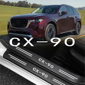 4 Шт Протектор Порога Двери Автомобиля Наклейка на Порог из Углеродного Волокна для CX90 CX-90 2023 2024