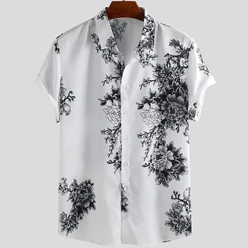 Мужская рубашка с Коротким рукавом с 3D Принтом Гавайских цветов и Птиц, Дышащая и Непринужденная Уличная Модная Мужская рубашка На Открытом воздухе