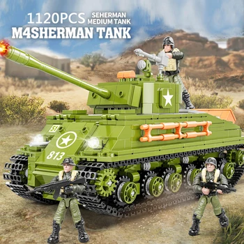 Американский военный Средний танк M4 Sherman Batisbricks Mega Build Block Фигурки армейских сил Второй мировой войны Автомобиль из кирпича Игрушки