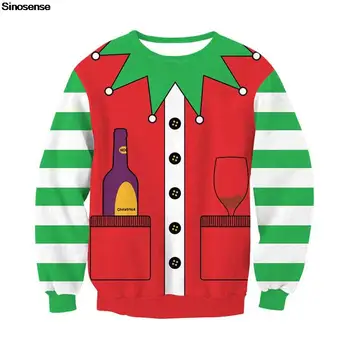 Мужской Женский Уродливый Рождественский свитер, пуловер, толстовка для праздничной вечеринки с круглым вырезом и забавным 3D принтом, осенне-зимние рождественские джемперы, топы