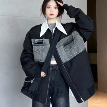 Весенняя джинсовая лоскутная одежда для отдыха, Универсальная свободная куртка, женская индивидуальность, модный тренд, Корейская версия, простой темперамент