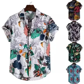 2023 Гавайские мужские рубашки с коротким рукавом, топы на пуговицах с принтом, мужская рубашка в этническом стиле, повседневные пляжные винтажные рубашки большого размера, топ
