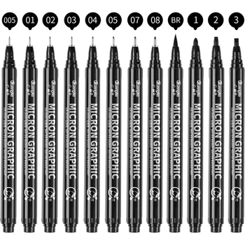 Черные чернильные ручки Micro-Pen Fineliner, водонепроницаемые архивные чернила, микроручка Fine Point для рисования акварелью, мультилинером для рисования эскизов