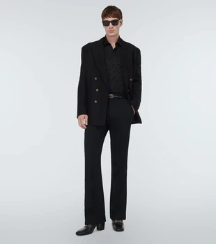 Новый модный мужской двубортный пиджак, повседневный деловой костюм, черный