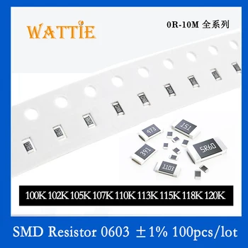 SMD резистор 0603 1% 100K 102 K 105 K 107K 110K 113K 115 K 118K 120K 100 шт./лот микросхемные резисторы 1/10 Вт 1.6 мм *0.8 мм