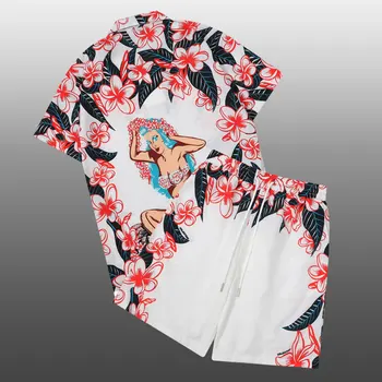 Комплект рубашек с цветочным принтом и цветными блоками, короткий топ для мужчин, повседневный комплект, высококачественная уличная одежда с лацканами, костюм-рубашка
