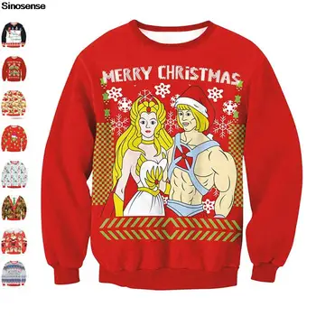 Мужские и женские Уродливые Рождественские свитера, пуловеры, Праздничная вечеринка, круглый вырез, рождественские джемперы с 3D мультяшным аниме принтом, топы