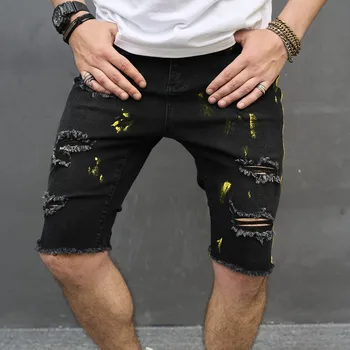 2023 Новый летний Корейский тренд Мужские джинсы Повседневная рваная уличная одежда длиной до колен Мужская мода Штаны нищего