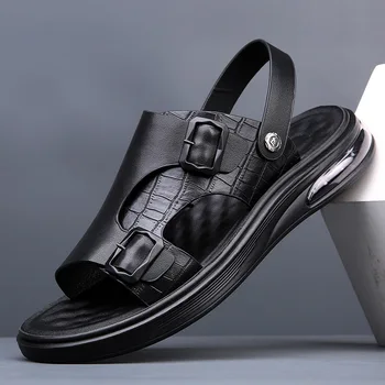 Мужские сандалии, модная уличная кожаная мужская пляжная обувь на толстой подошве 3 см, повседневные мужские сандалии, Новый летний бренд DM-111