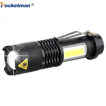 Мощный светодиодный фонарик Q5 + COB, мини-фонарик, карманный аварийный фонарь, водонепроницаемый фонарик, масштабируемый фонарик с 4 режимами работы