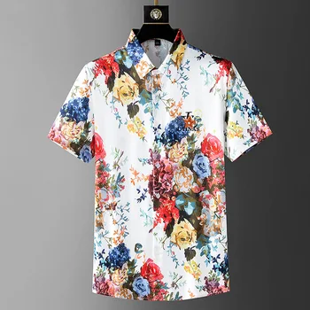 Летняя новая повседневная рубашка, модная дышащая рубашка с коротким рукавом, мужской тренд, Гавайский пляжный ветер, мужская рубашка с цветами большого размера