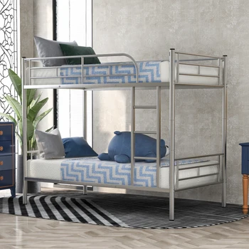 Серебристая металлическая двухъярусная кровать Twin Over Twin, легко монтируемая для мебели для спальни в помещении