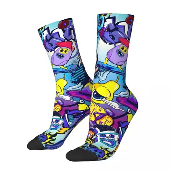 Сумасшедший носок для мужчин с рисунком монстров из комиксов Красочный уличный арт Винтажный рисунок граффити С рисунком экипажа