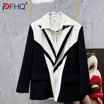 PFHQ, Новый персонализированный дизайн, контрастные блейзеры в стиле пэчворк, мужские Корейские пиджаки Ins, Повседневный осенний простой универсальный костюм, пальто 21Z1341