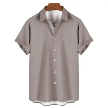 Мужская Однотонная Рубашка, Гавайская Блузка, Повседневные Модные Топы С Коротким Рукавом 2023, Свободная Повседневная Футболка Оверсайз Для Мужчин, Одежда