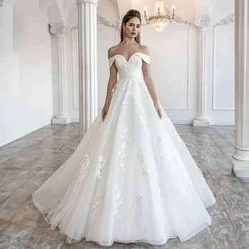 Элегантное Дизайнерское Свадебное платье С Открытыми плечами, Красивая Кружевная аппликация, Трапециевидное Мечтательное платье Невесты vestido de noiva