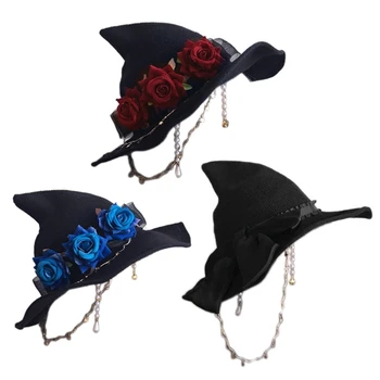 Шляпа темной ведьмы с украшением в виде кровавой розы для девочек в стиле лолиты или Хэллоуина