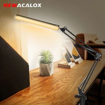 Светодиодная настольная лампа NEWACALOX, Регулируемая Поворотная настольная лампа с зажимом, Настольная лампа с регулируемой яркостью для ухода за глазами, настольная лампа для домашнего офиса