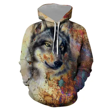 Новая Толстовка Wolf С капюшоном Для Мужчин И Женщин Весной и осенью в стиле Хип-хоп Essential Sweatshirt Harajuku Повседневная Уличная Одежда 3D Мужская Одежда