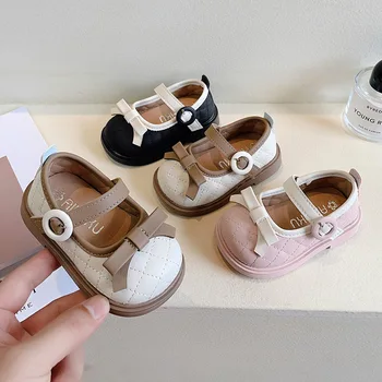 Прогулочная обувь для младенцев и малышей 2023 Весна, женская обувь на мягкой подошве, Обувь принцессы с бантом, кожаная обувь, детская обувь, детская обувь, Обувь для девочек