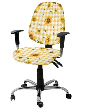 Эластичный чехол для компьютерного кресла в деревенском стиле с цветком подсолнуха в желтую клетку, Съемный чехол для офисного кресла, Разрезные чехлы для сидений