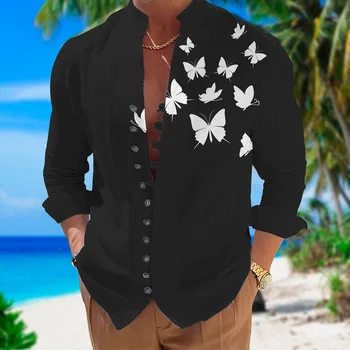 Мужская рубашка с цветочным графическим принтом Воротник стойка Уличная одежда с длинным рукавом и принтом Повседневный комфорт
