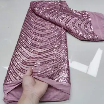 2023 Нигерийская Сетчатая Кружевная ткань, Африканская розовая Кружевная ткань с 3D пайетками, Высококачественная Французская Сетчатая Тюлевая Кружевная ткань с пайетками