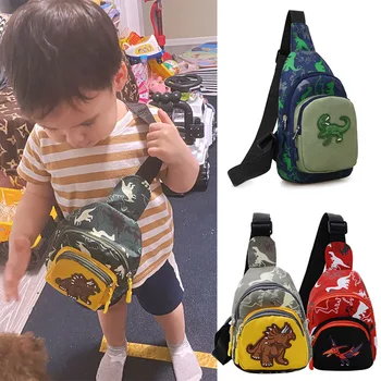 Детские поясные сумки с мультяшным принтом динозавра для путешествий на открытом воздухе, вместительная сумка через плечо на молнии для девочек и мальчиков, подарок для детей, нагрудная сумка для детей