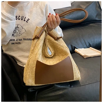 Летняя соломенная сумка, женская новая тканая сумка большой емкости, высококачественная нишевая сумка для пригородных поездок.