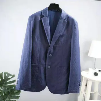 Новый весенний мужской костюм академического стиля, Однотонный Повседневный однобортный пиджак из свободной хлопчатобумажной смеси с длинным рукавом ABB297