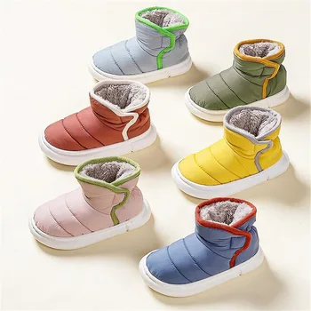 2023 г., короткие детские ботинки нового стиля для девочек, детская теплая обувь, зимняя обувь для мальчиков, Противоскользящие материалы