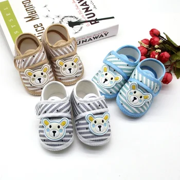 Уютная хлопковая обувь для осенних малышей с очаровательными мультяшными узорами и полосками 0-18 месяцев