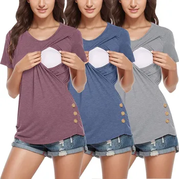 3 шт., топы для беременных и кормящих, одежда для беременных, однотонная футболка с коротким рукавом и боковой пуговицей для кормления грудью, женская повседневная блузка