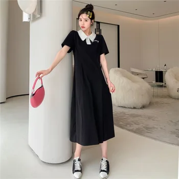 Летнее новое повседневное длинное дизайнерское платье с вышивкой, облегающее платье-поло с коротким рукавом