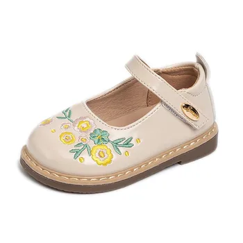 Повседневная Обувь на плоской подошве с цветочным рисунком для маленьких девочек и малышей