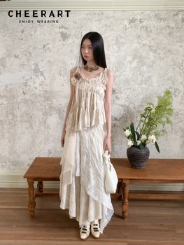 Роскошные дизайнерские юбки CHEERART, комплект из двух предметов, летняя одежда для женщин 2023, Длинная юбка с рюшами и верхняя одежда для отдыха