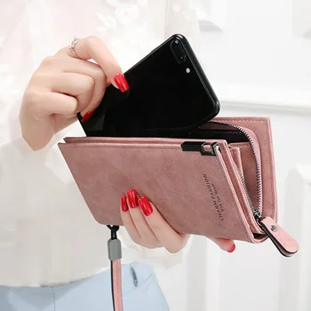Модный женский кошелек из искусственной кожи, однотонный длинный кошелек на молнии, простые женские сумки, кошелек для монет, сумка для мобильного телефона.