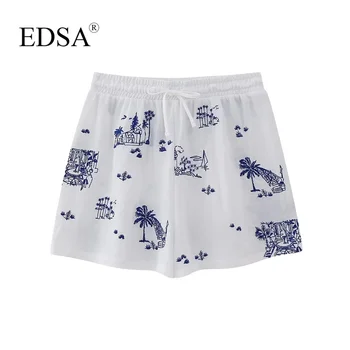 EDSA/ Модные женские шорты средней посадки с вышивкой, Регулируемый эластичный пояс с завязками, летние шорты, уличная одежда