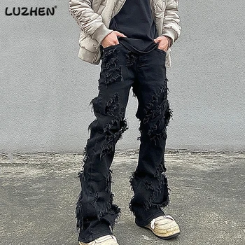LUZHEN модный индивидуальный дизайн с изношенными дырками Оригинальные мужские джинсовые брюки Высококачественная уличная одежда модные джинсы 2e18e0