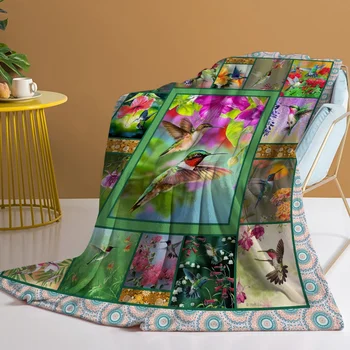 Одеяло Колибри Супер Уютное Постельное Одеяло Птица с Яркими Цветами Легкое Одеяло Из Микрофибры Мягкое Покрывало