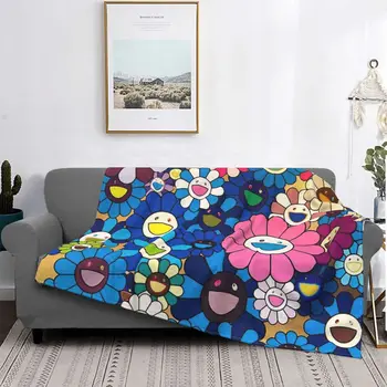 Одеяло Kawss Флисовое Всесезонное Цветочное Голубое Joyfull Дышащее Тонкое Покрывало для дивана, покрывала для постельного белья на открытом воздухе