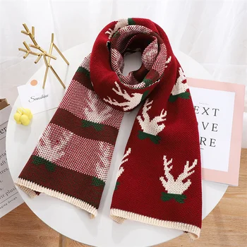 Рождественский шарф, женский модный теплый палевый шерстяной вязаный шарф, Двусторонний шарф, Праздничные красные, темно-зеленые, милые шарфы, шали