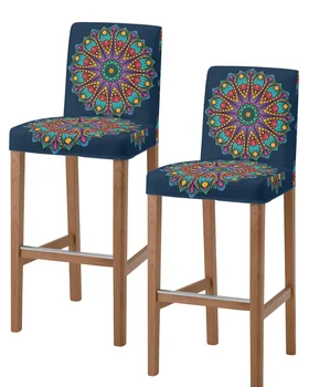 Чехлы для барных стульев из перьев Мандалы с короткой спинкой, эластичный чехол для барного стула, чехлы для стульев без подлокотников, Чехол для офисных сидений