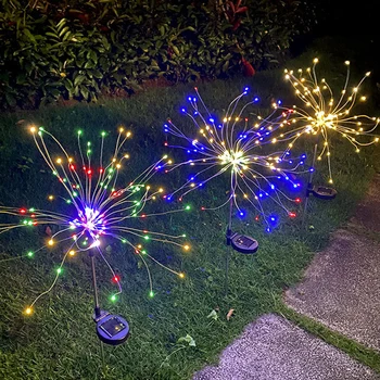 Светодиодные Солнечные фейерверки, водонепроницаемые уличные гирлянды из вспышек в виде одуванчиков, для декора сада, газона