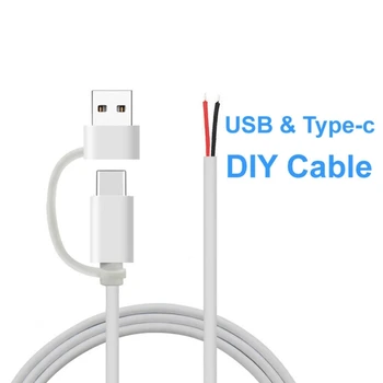 Разъем USB Type C с 2-контактным проводом, кабель с косичкой 5V 2A, черный USB-кабель с 2-контактным проводом