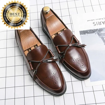 Обувь Летняя мужская Офисная деловая с галстуком-бабочкой из натуральной кожи, трендовая повседневная нескользящая обувь на плоской подошве