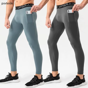 Новые мужские брюки для бега, леггинсы Sport Hombre, Спортивные Леггинсы с 2 карманами, компрессионные колготки, Мужские спортивные брюки, Облегающие