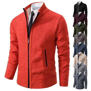 Осенне-зимний мужской однотонный кардиган в офисном стиле, свитер, мужские повседневные модные толстовки, вязаные пальто на молнии, мужские