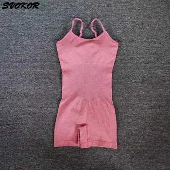 SVOKOR Цельный бесшовный костюм для йоги, женский спортивный комбинезон без рукавов, спортивные шорты для спортзала, комбинезон, эластичное боди с подкладкой